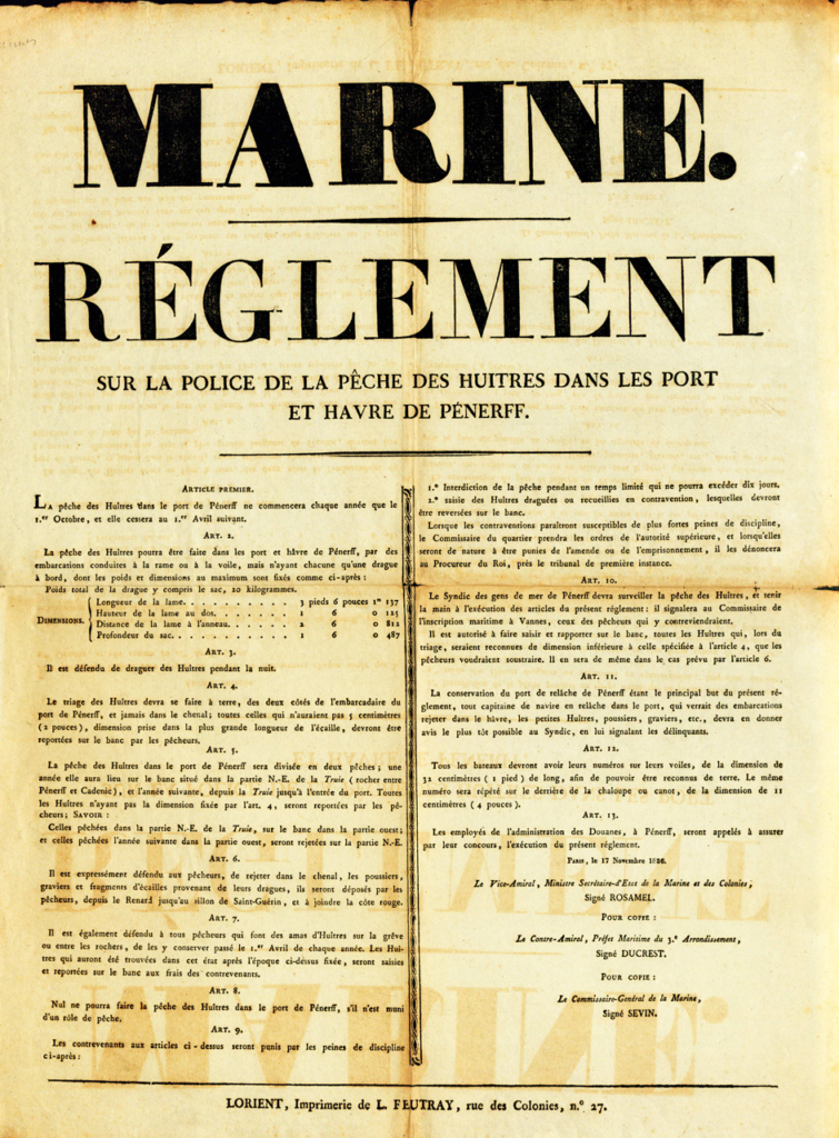 Arrêté de pêche des huîtres dans le port et havre de Pénerf en 1836