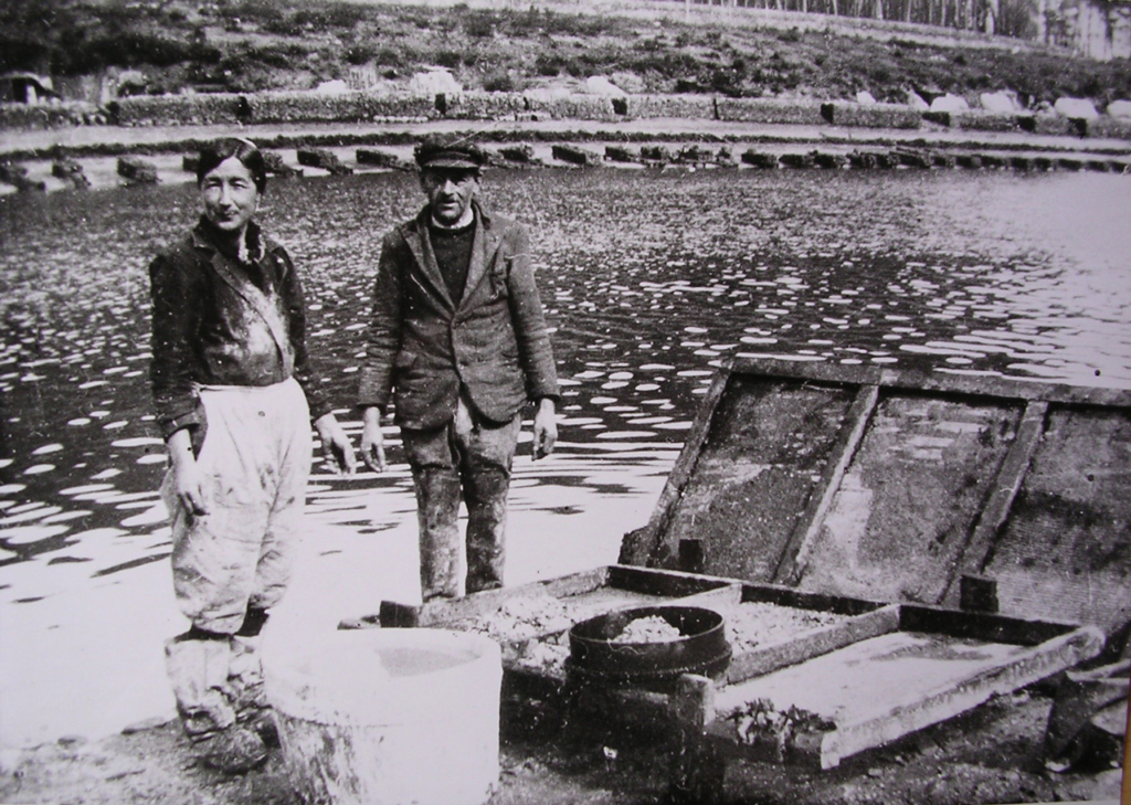 Joachim et Marie-Francoise Mahéo devant les caisses de naissains en 1940