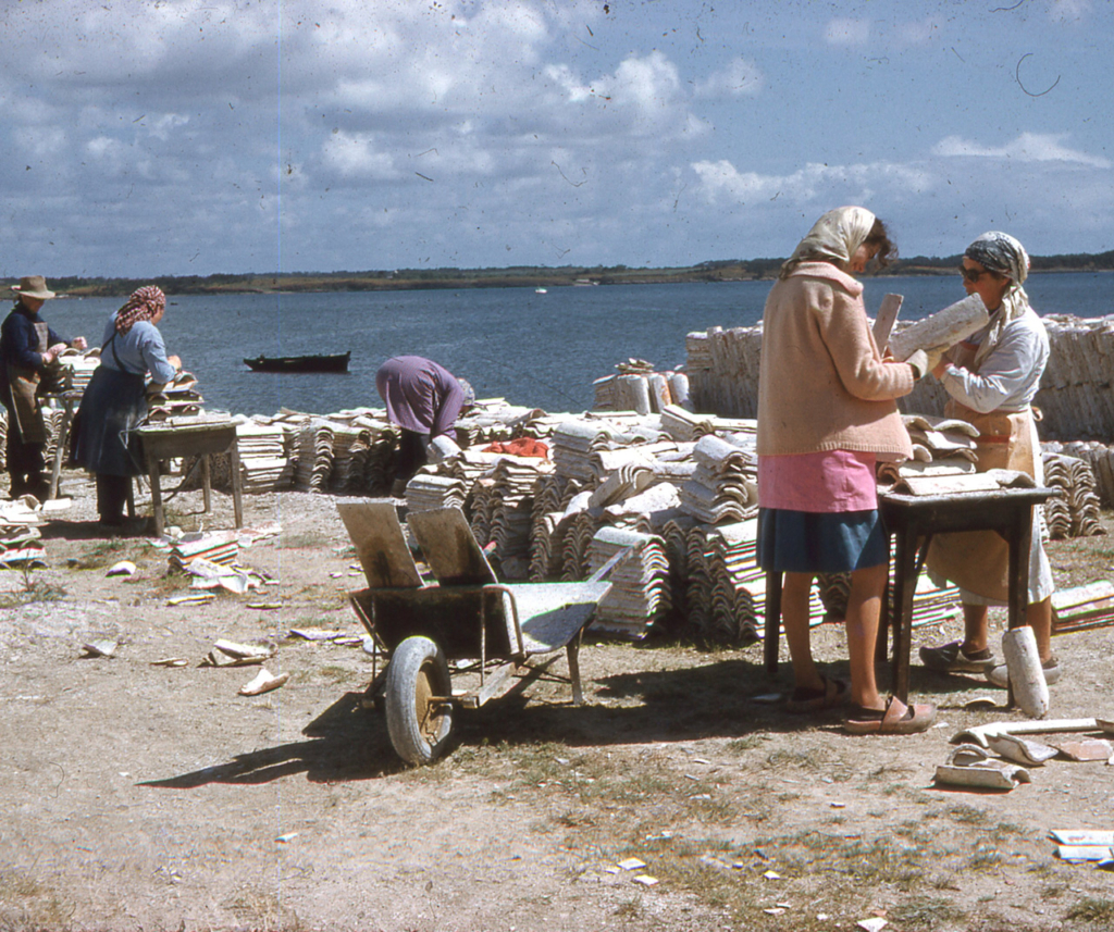Confection de bouquets de tuiles à Locmariaquer en juin 1955 - JP Cabelguen