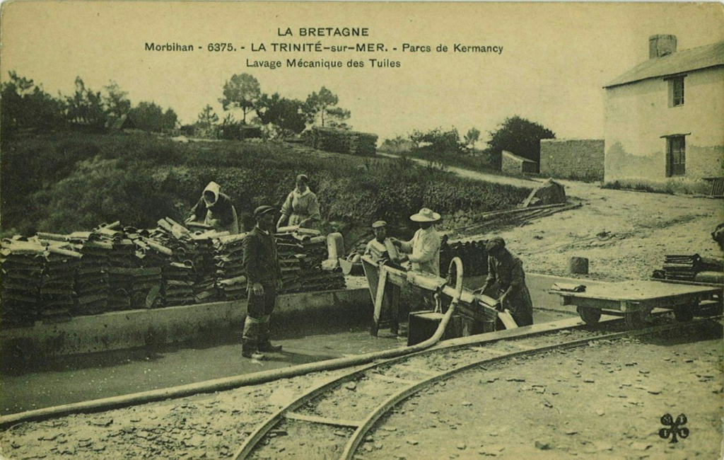 Chantier Kermancy lavage des tuiles d'huîtres plates à La Trinité-sur-Mer